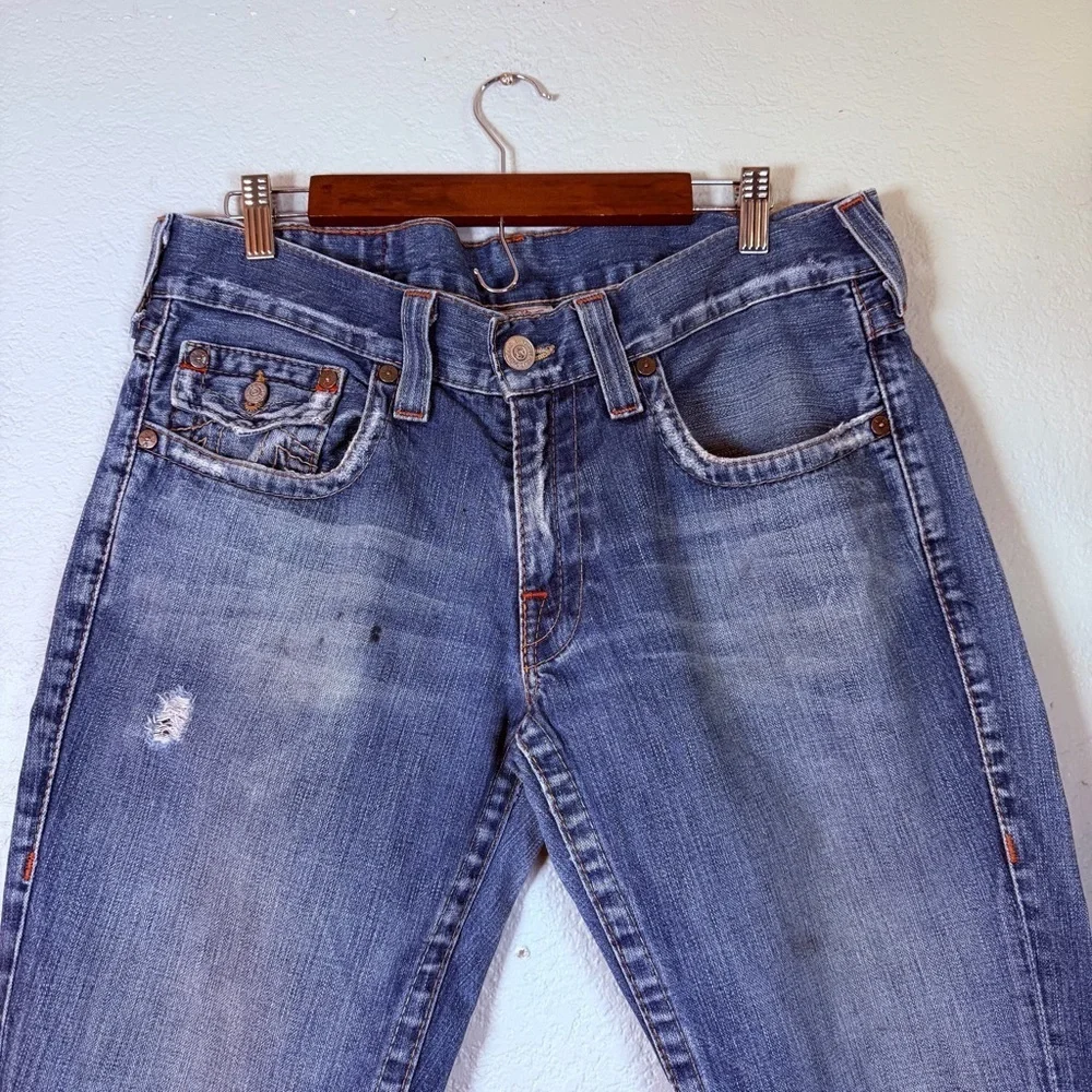 True Religion Joey Super T Flap Twisted Flare Vintage Y2K Thrashed Retro Jean 33